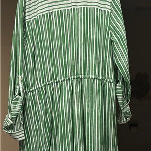 LOFT Green and White Striped Dress